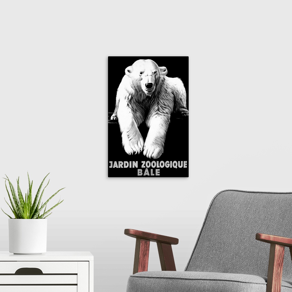 A modern room featuring Jardin Zoologique, Bale, Polar Bear, Vintage Poster