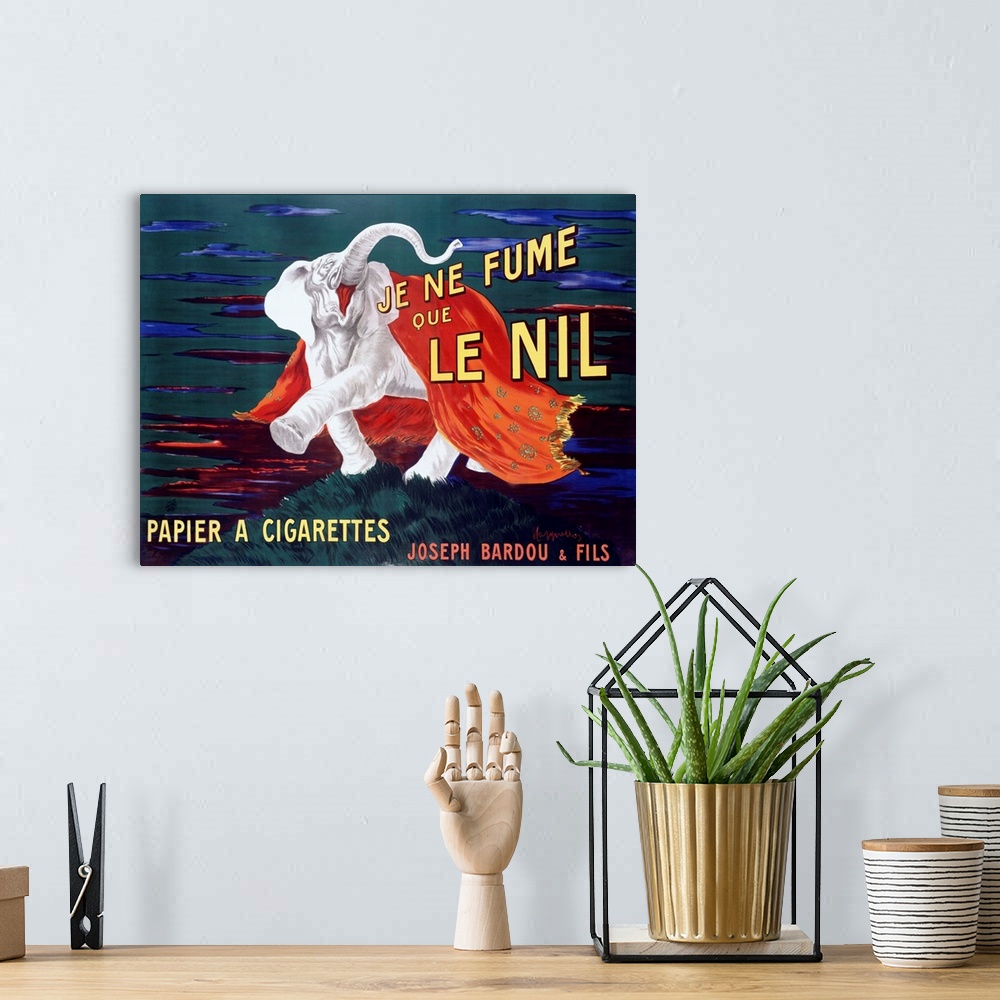 A bohemian room featuring Je Ne Fume Le Nil Vintage Advertising Poster