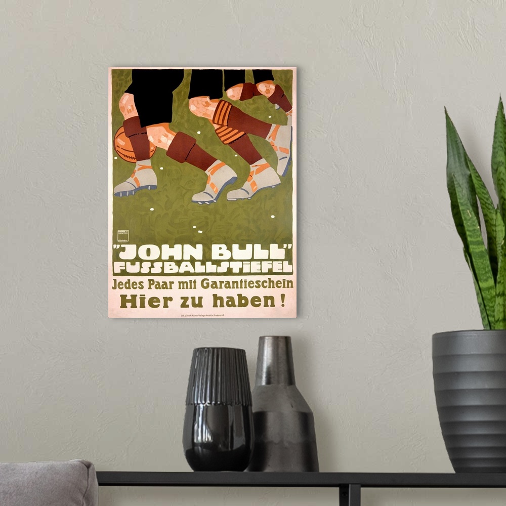 A modern room featuring John Bull Fussballstiefel, Vintage Poster