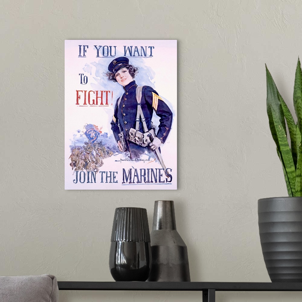 A modern room featuring Join the Marines, Vintage Poster, by Howard Chandler Christy