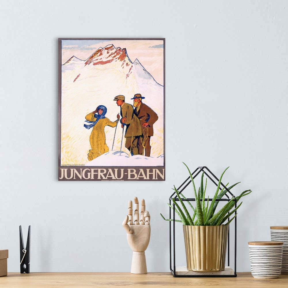 A bohemian room featuring Jungfrau Bahn, Vintage Poster, by Emil Cardinaux