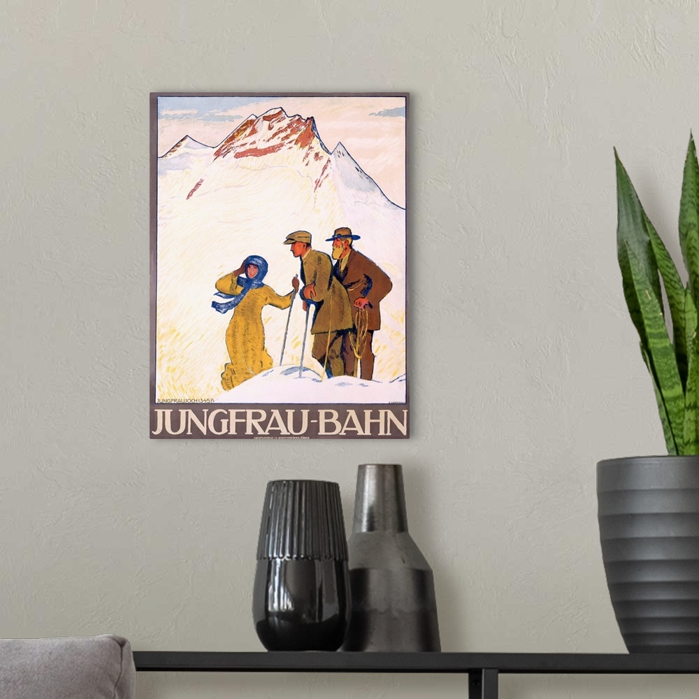 A modern room featuring Jungfrau Bahn, Vintage Poster, by Emil Cardinaux