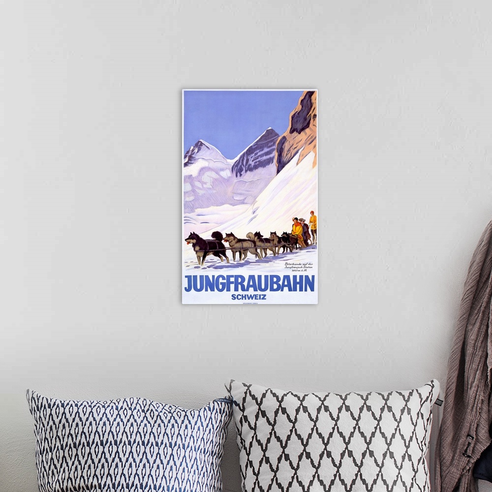 A bohemian room featuring Jungfraubahn, Schweiz, Vintage Poster, by Emil Cardinaux