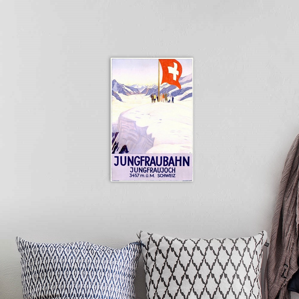 A bohemian room featuring Jungfraubahn, Vintage Poster, by Emil Cardinaux