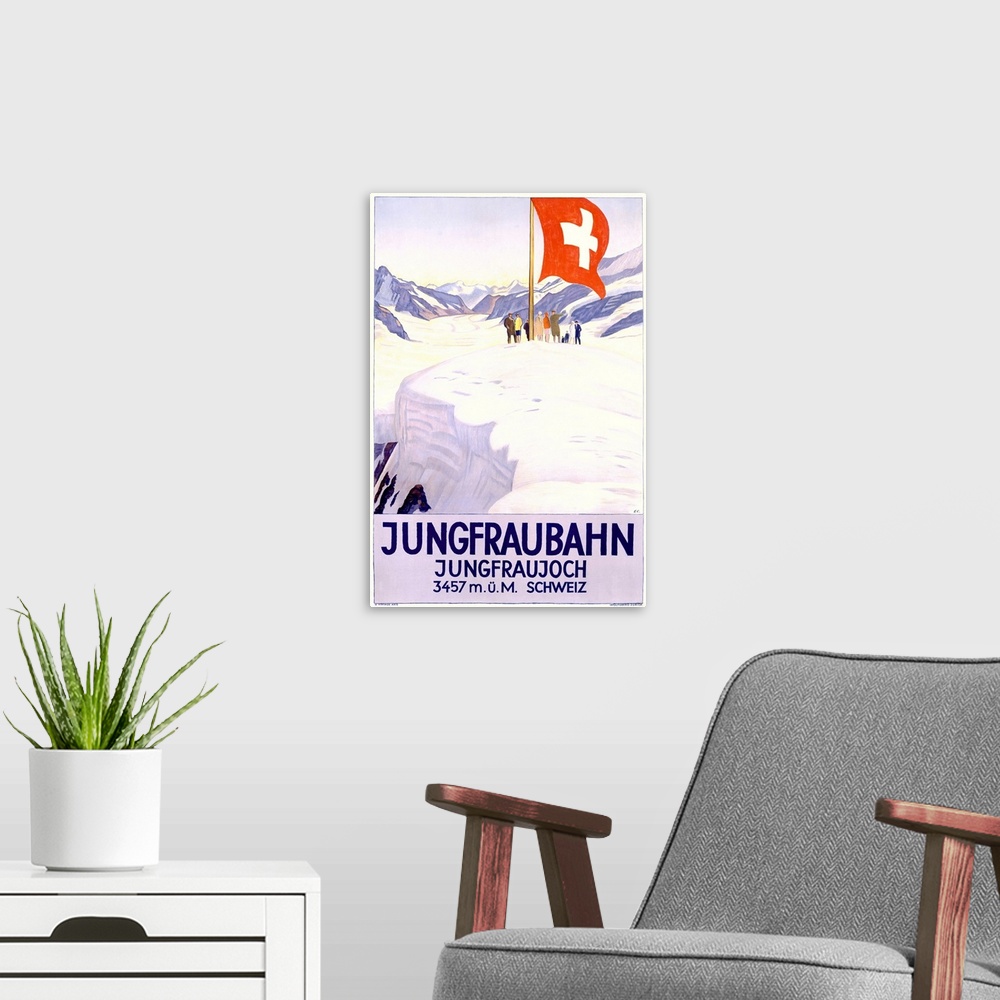A modern room featuring Jungfraubahn, Vintage Poster, by Emil Cardinaux