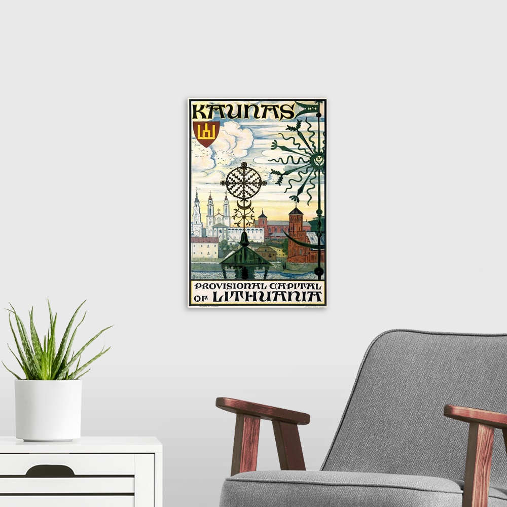 A modern room featuring Kaunas, Lithuania, Vintage Poster