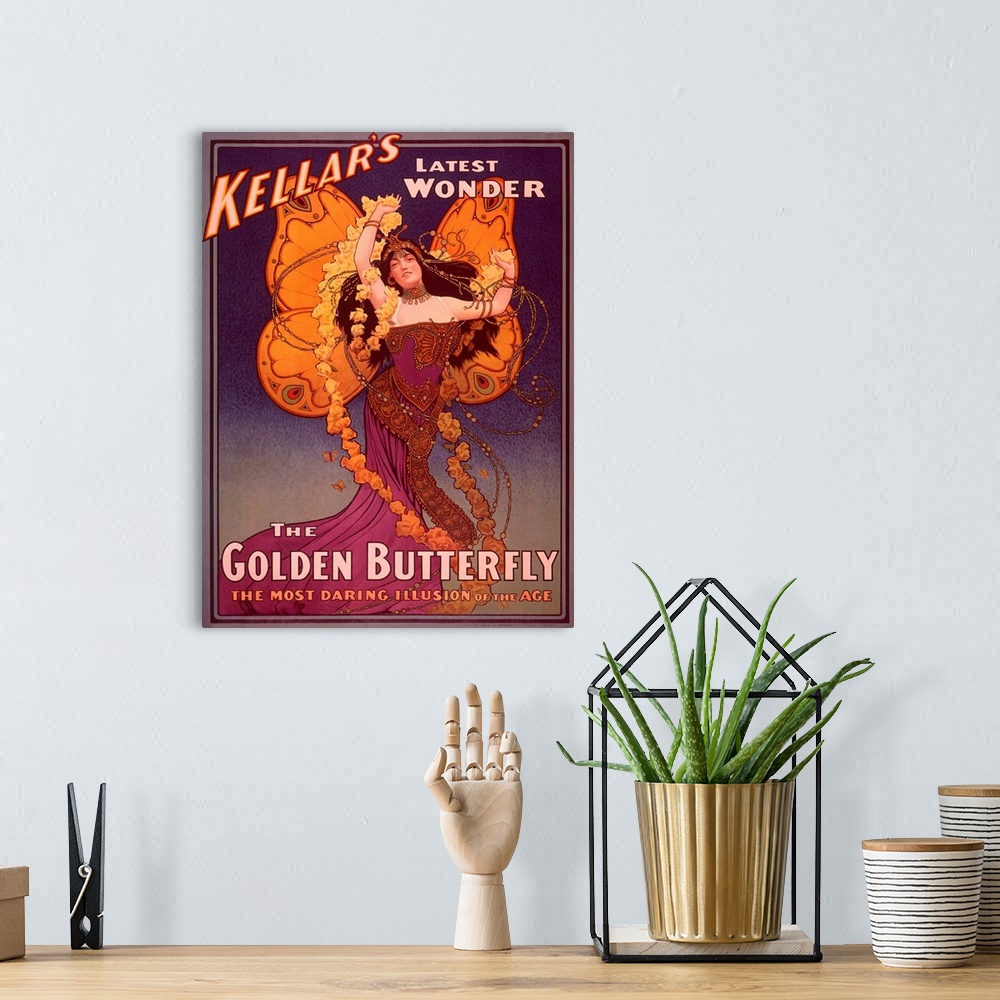 A bohemian room featuring Kellars Latest Wonder, The Golden Butterfly, Vintage Poster