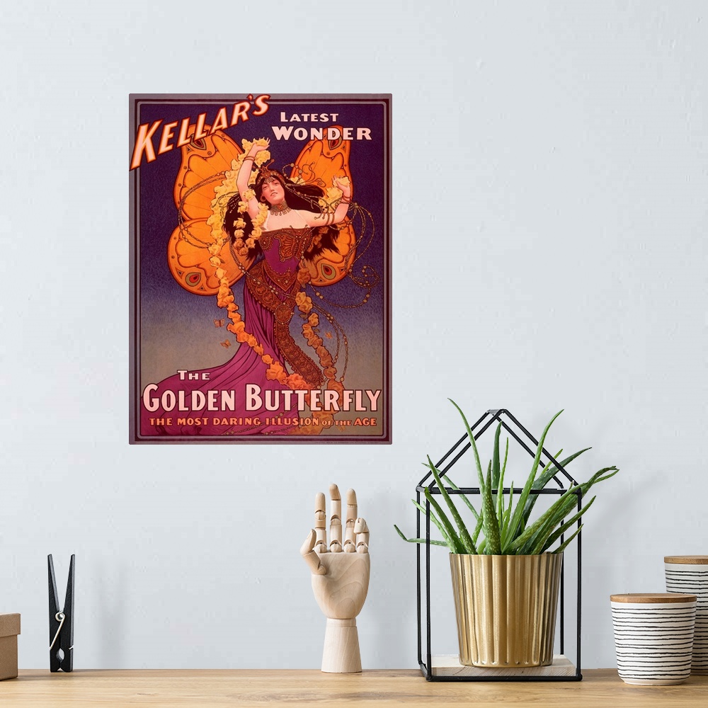 A bohemian room featuring Kellars Latest Wonder, The Golden Butterfly, Vintage Poster