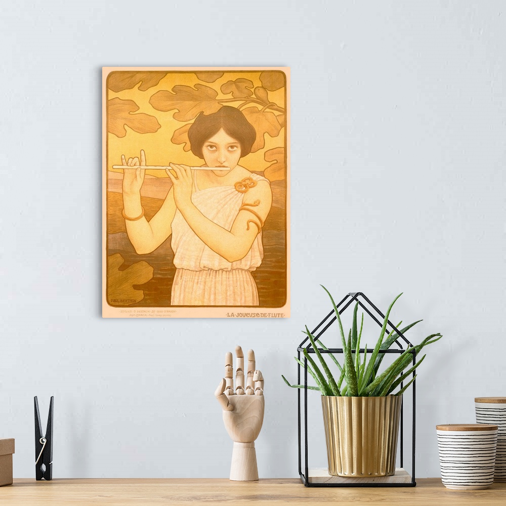 A bohemian room featuring La Joyeuse de Flute, Vintage Poster, by Paul Berthon