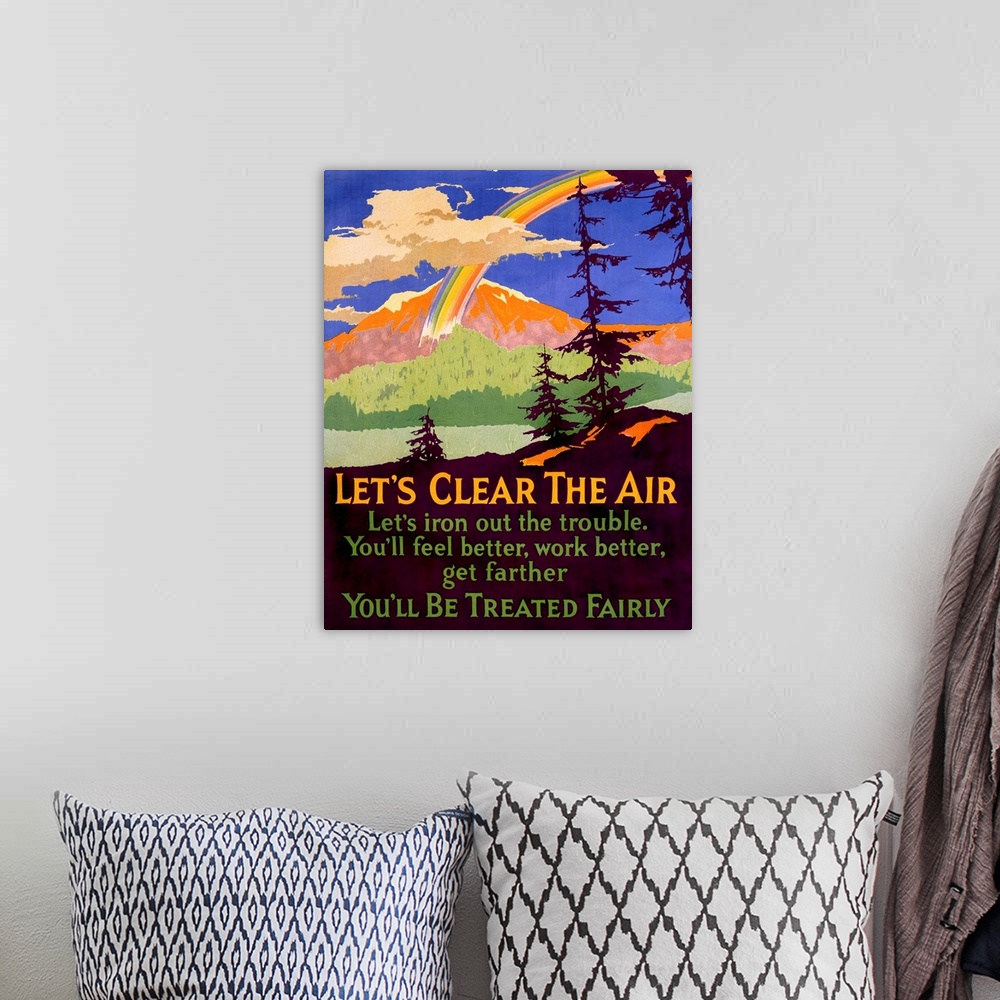 A bohemian room featuring Lets Clear the Air, motivational, Vintage Poster