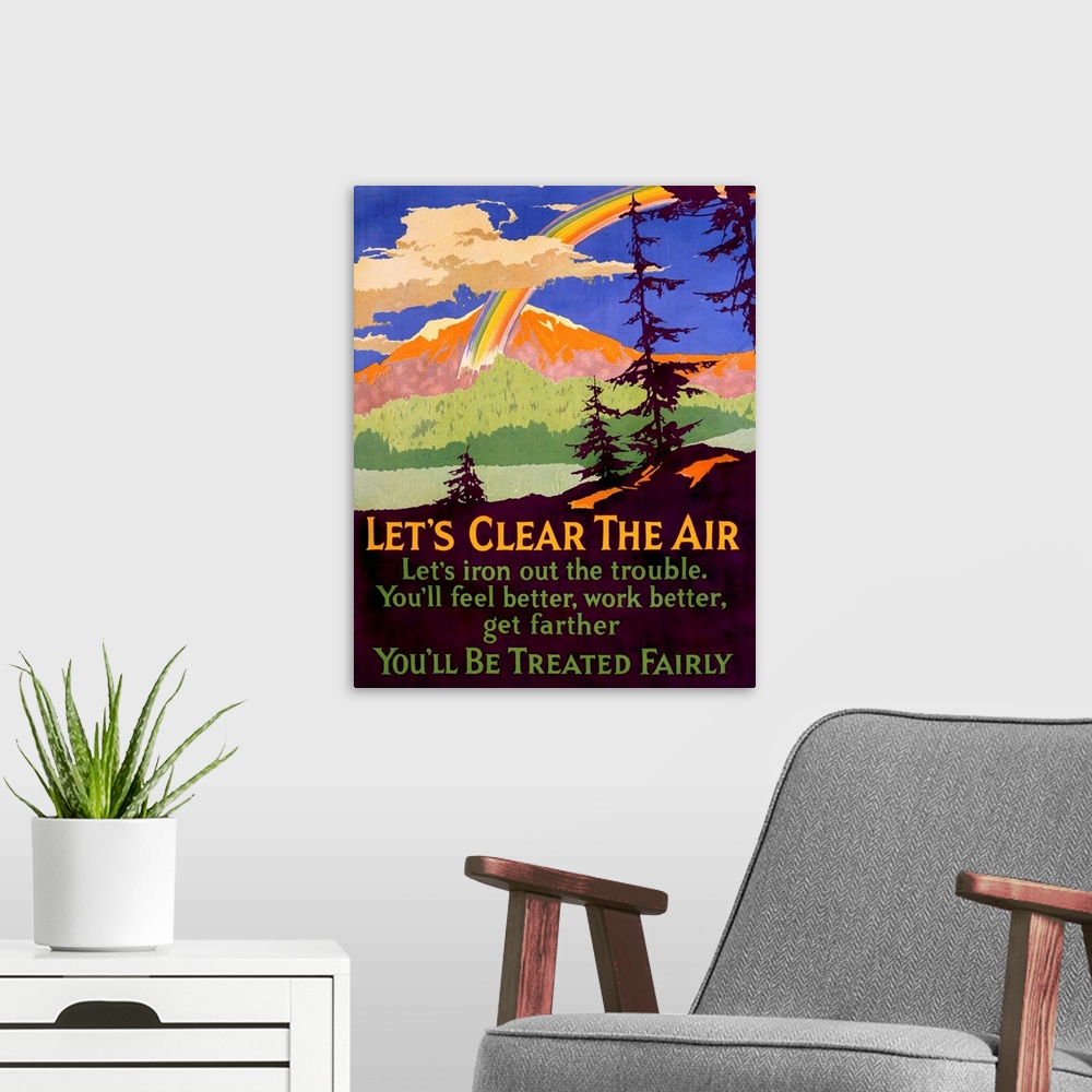 A modern room featuring Lets Clear the Air, motivational, Vintage Poster