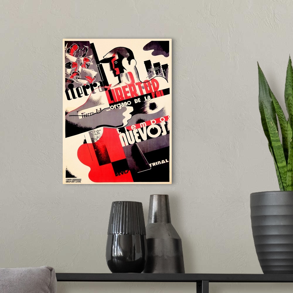 A modern room featuring Libertad, Tiempos Nuevos, Vintage Poster