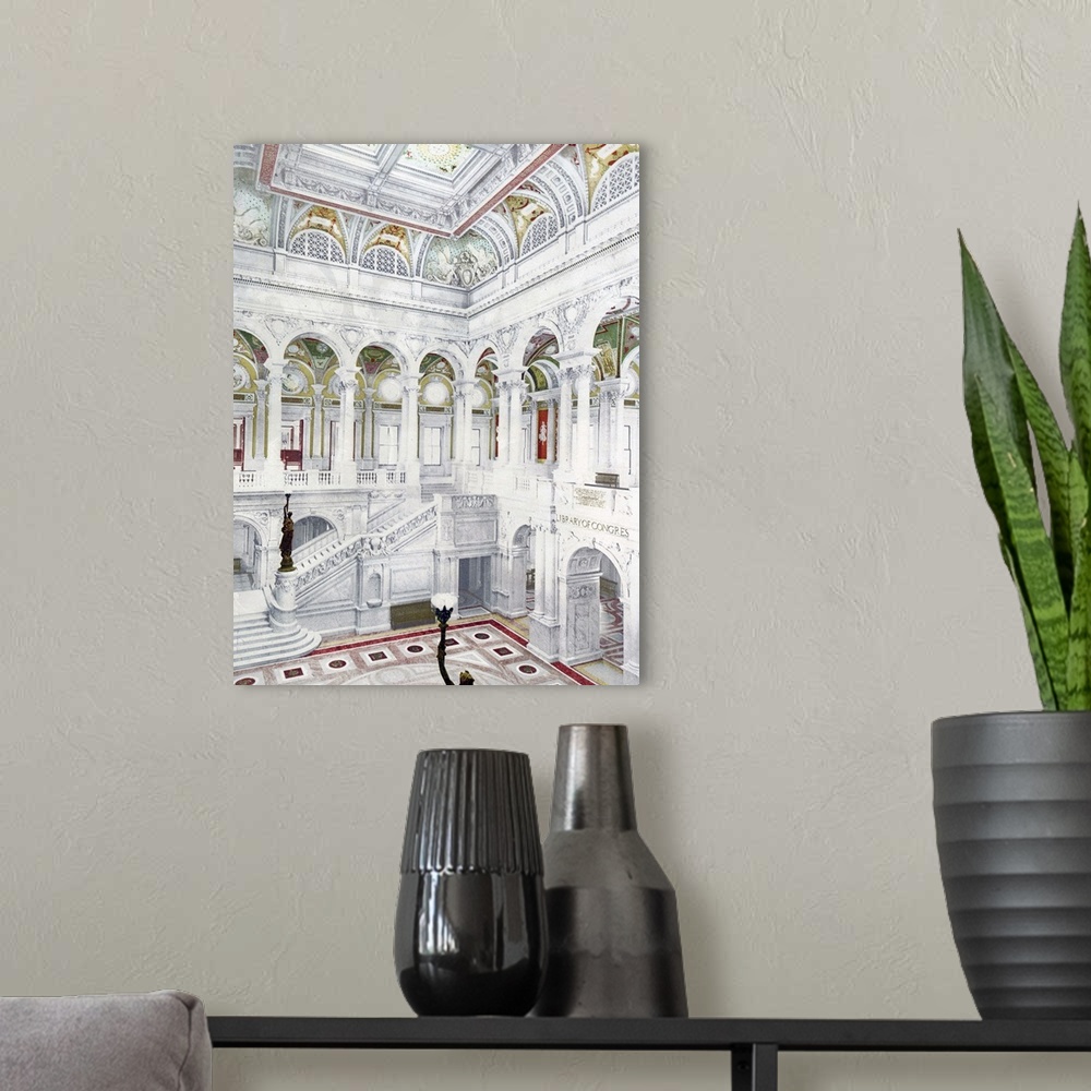 A modern room featuring Library of Congress Central Stair Hall District of Columbia Vintage Photograph