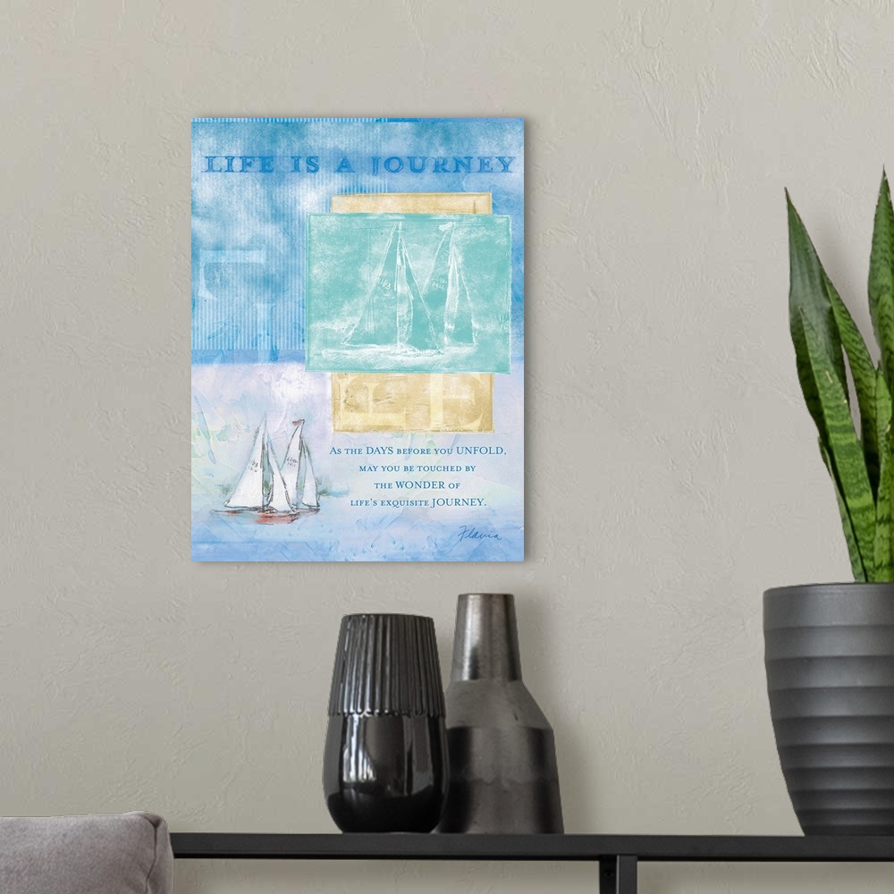 A modern room featuring Lifes Journey Inspirational Print