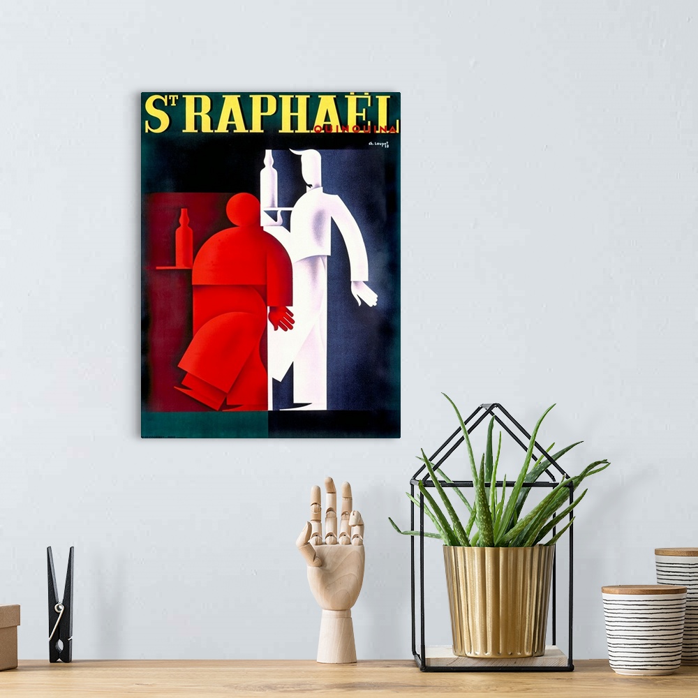 A bohemian room featuring Loupout St. Raphael Wine Vintage Advertising Poster