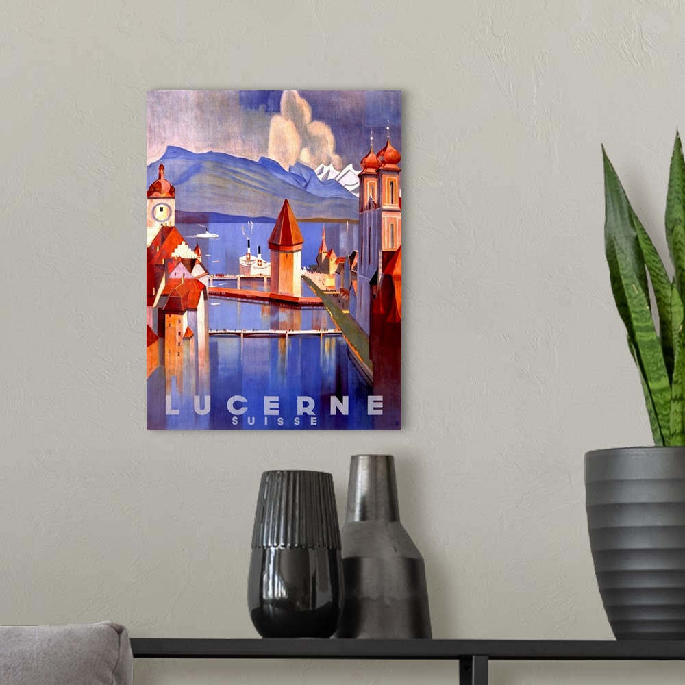 A modern room featuring Lucerne Vintage Advertising Poster