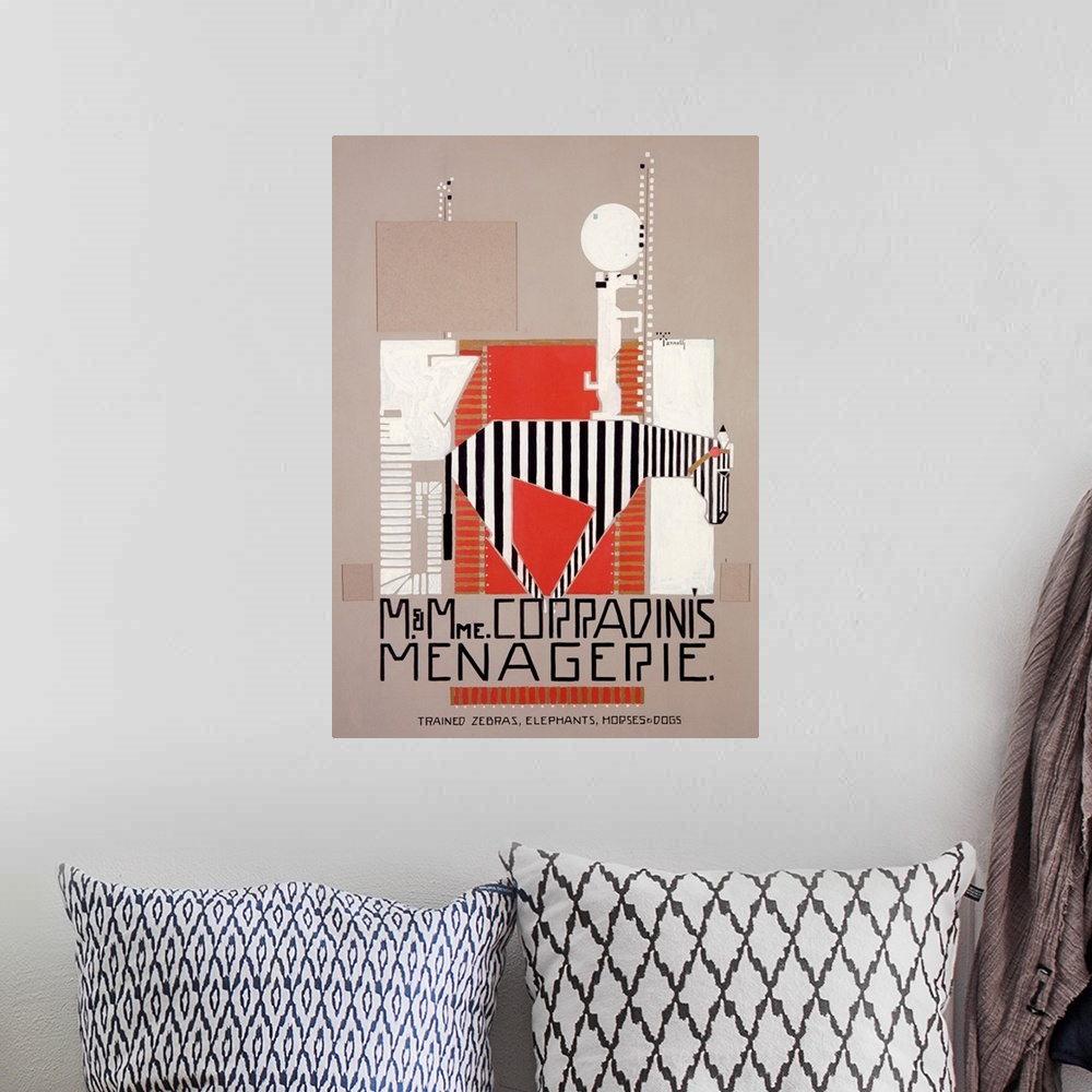 A bohemian room featuring M & Mme Coradinis Menagerie,  Vintage Poster, by Alfonso Ianneli