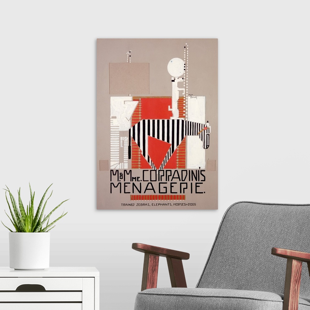 A modern room featuring M & Mme Coradinis Menagerie,  Vintage Poster, by Alfonso Ianneli