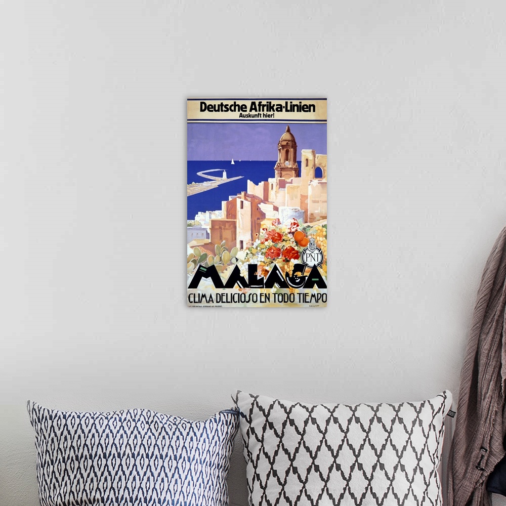 A bohemian room featuring Malaga, Travel Ad, Vintage Poster, by Landi