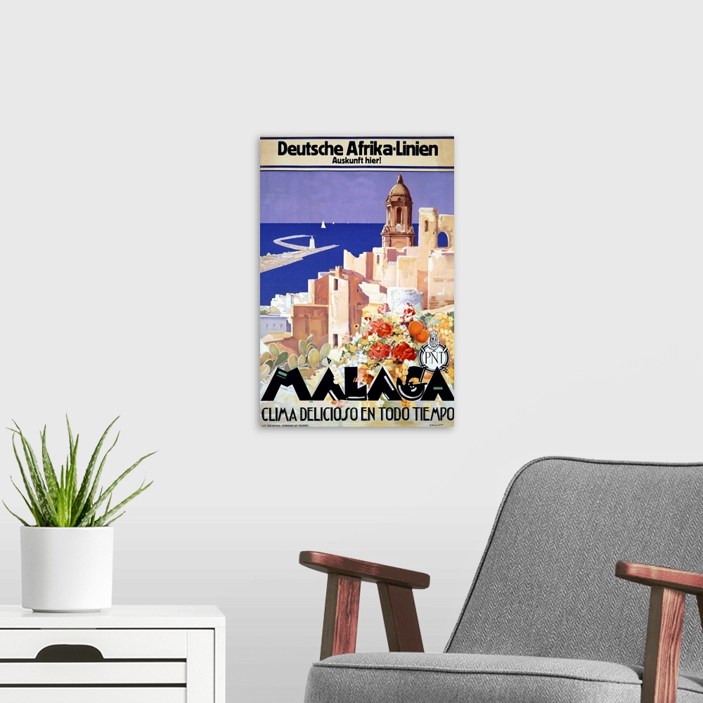 A modern room featuring Malaga, Travel Ad, Vintage Poster, by Landi