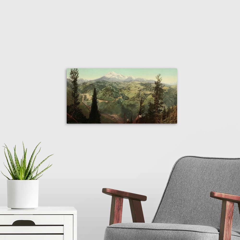 A modern room featuring Hand colored photograph of Marshall pass, Colorado.