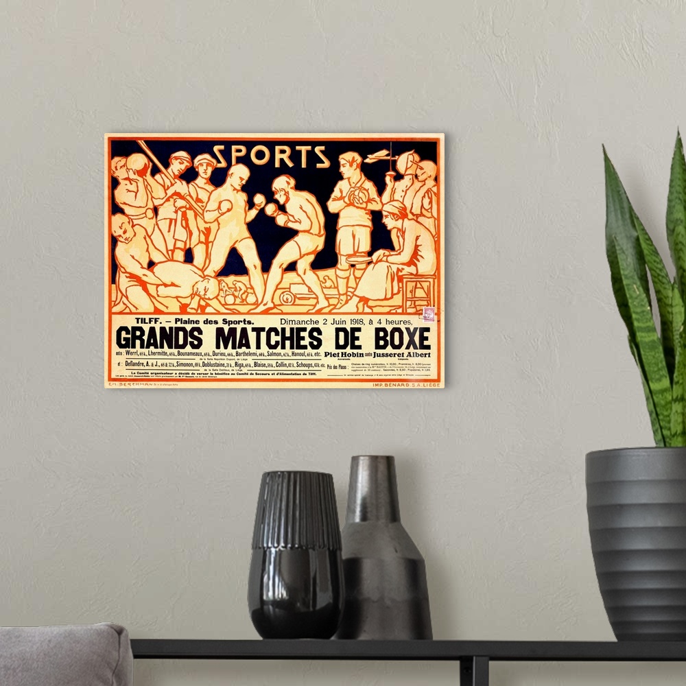 A modern room featuring Matches de Boxe, by Emile Berchmans, Vintage Poster