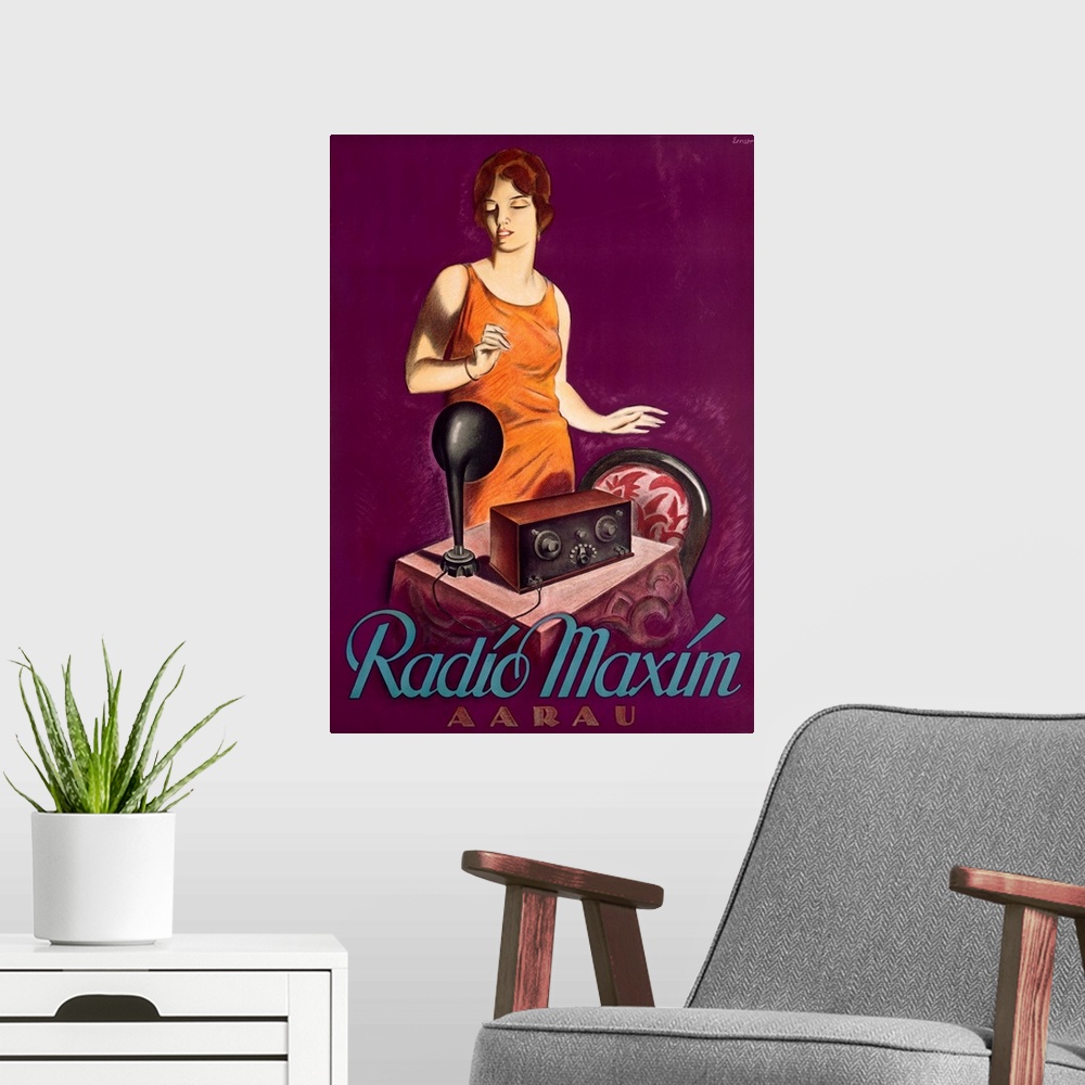 A modern room featuring Vintage Radio Poster
