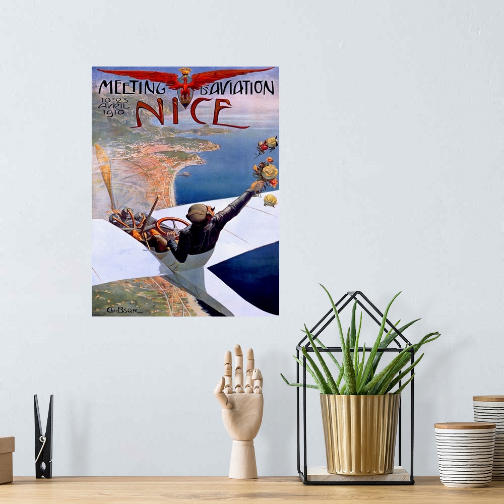 A bohemian room featuring Meeting d'Aviation/ Nice Vintage Advertising Poster