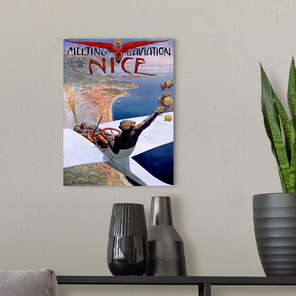 A modern room featuring Meeting d'Aviation/ Nice Vintage Advertising Poster