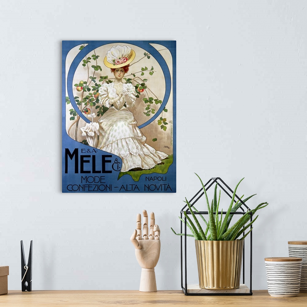 A bohemian room featuring Italian Vintage Poster, Mele Cover