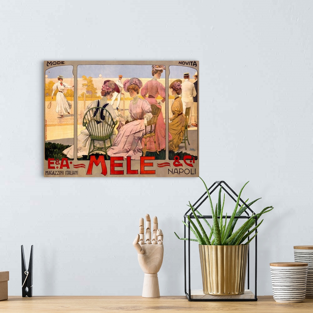 A bohemian room featuring Italian Vintage Poster, Mele Cover, Tennis
