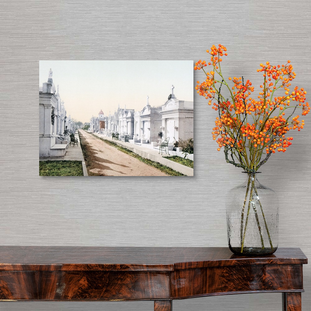 A traditional room featuring Metairie Cemetary New Orleans Louisiana Vintage Photograph