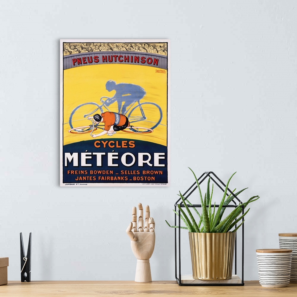 A bohemian room featuring Meteor Bicycle Vintage Advertising Poster