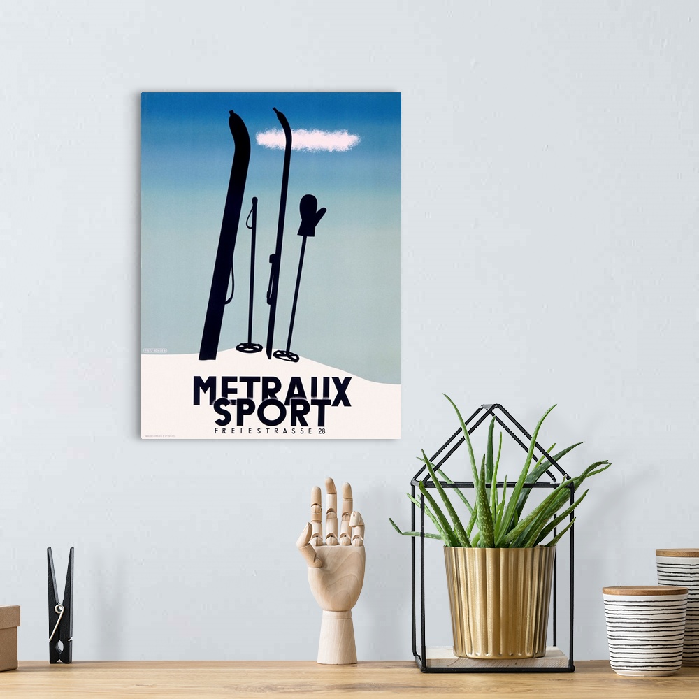 A bohemian room featuring Metraux Sport, Downhil Ski, Vintage Poster