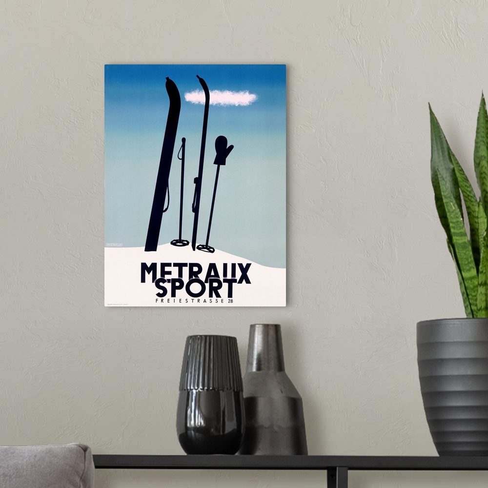 A modern room featuring Metraux Sport, Downhil Ski, Vintage Poster