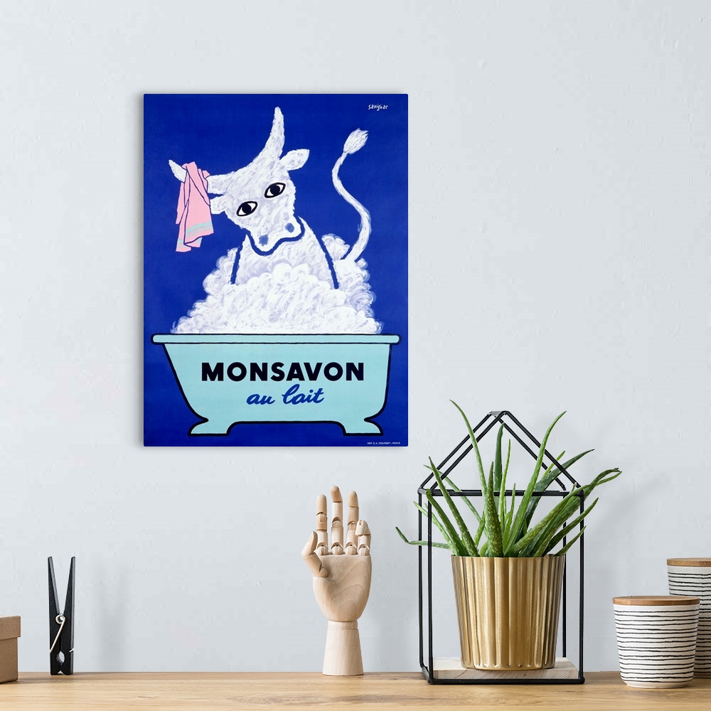 A bohemian room featuring Monsavon au lait Vintage Advertising Poster