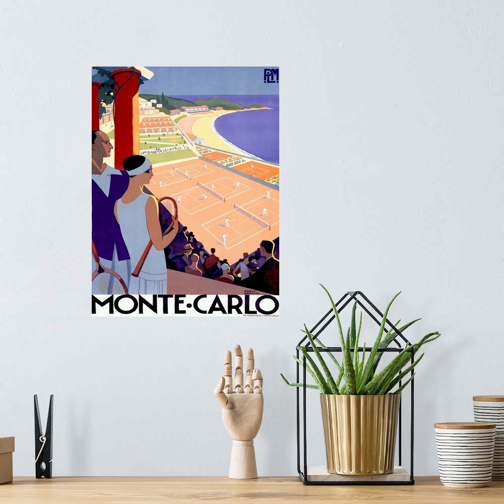 A bohemian room featuring Monte Carlo Riviera Tennis Resort Vintage Advertising Poster