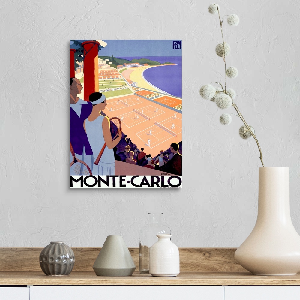 A farmhouse room featuring Monte Carlo Riviera Tennis Resort Vintage Advertising Poster