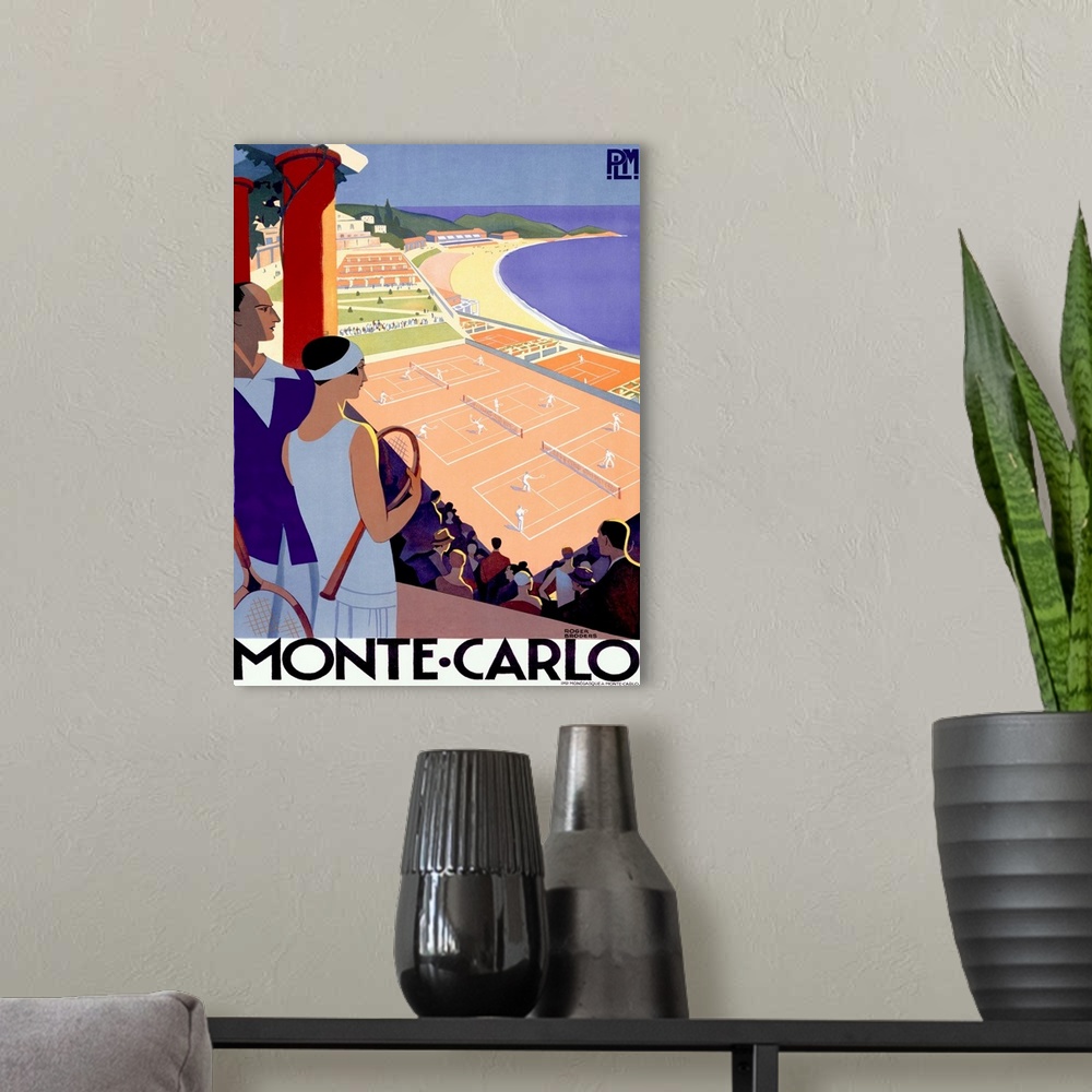 A modern room featuring Monte Carlo Riviera Tennis Resort Vintage Advertising Poster