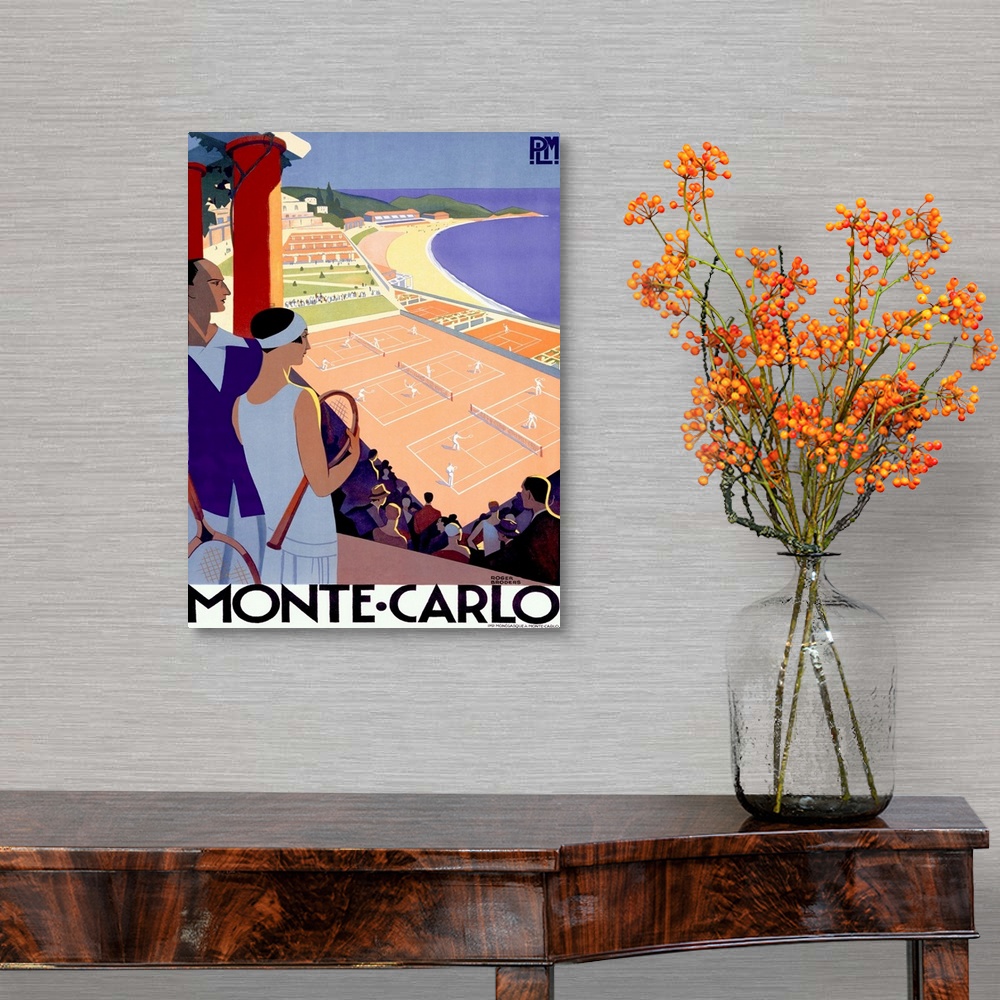 A traditional room featuring Monte Carlo Riviera Tennis Resort Vintage Advertising Poster