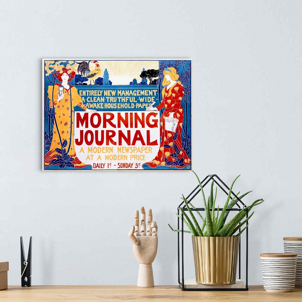 A bohemian room featuring Morning Journal, Newspaper, Vintage Poster, by Louis John Rhead