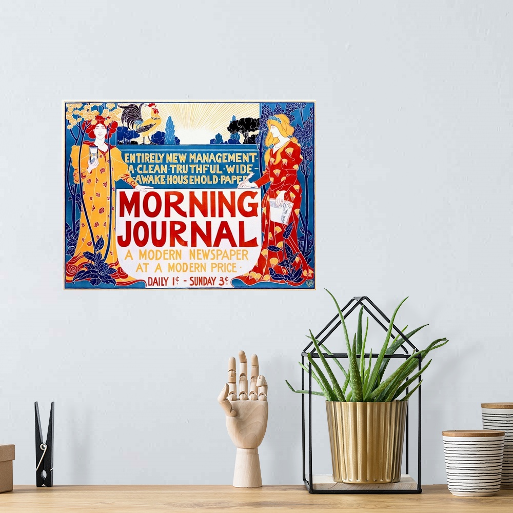 A bohemian room featuring Morning Journal, Newspaper, Vintage Poster, by Louis John Rhead