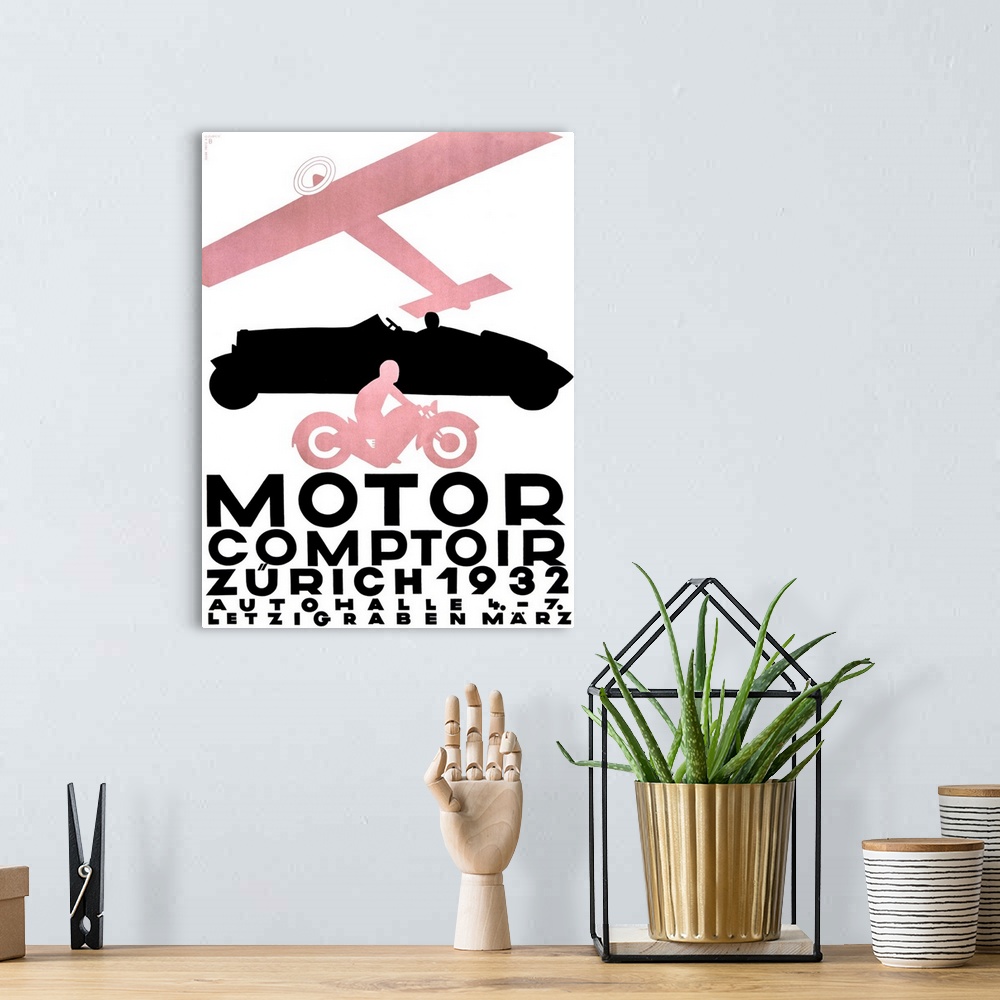 A bohemian room featuring Motor Comptoir, Vintage Poster, by Otto Baumberger