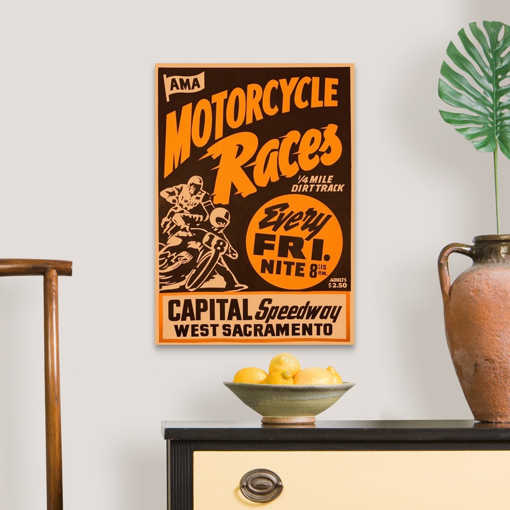 A traditional room featuring Vintage Motorcycle Poster