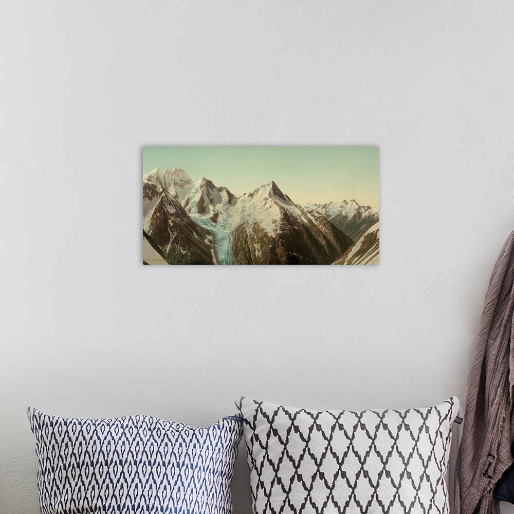 A bohemian room featuring Hand colored photograph of Mt. Fox and Mt. Dawson from Asulkan pass, Selkirk mountains.