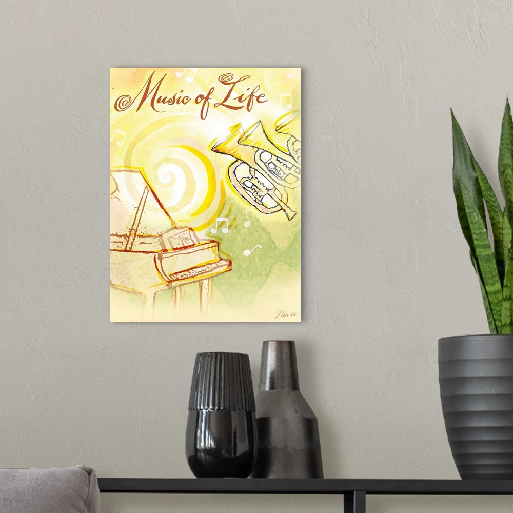 A modern room featuring Music of Life Inspirational Print