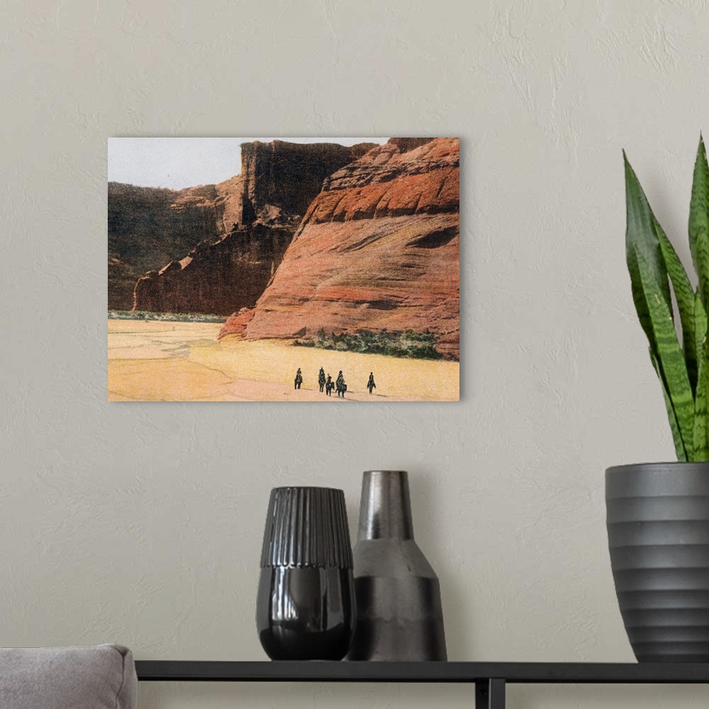 A modern room featuring Navajo Horsemen in Canyon de Chelly Arizona Vintage Photograph