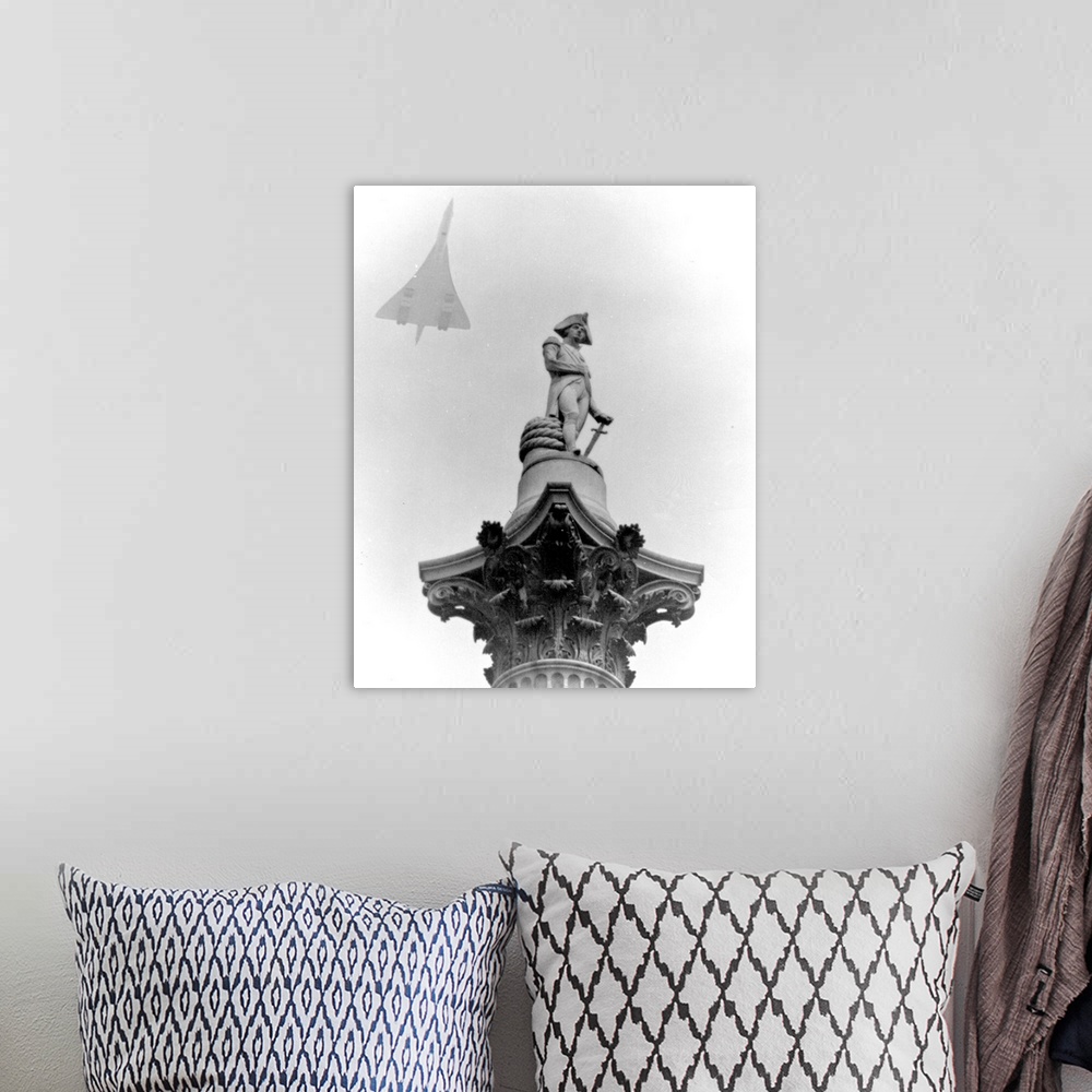 A bohemian room featuring A composite photo of Concorde 002 flying over Nelson's Column, London