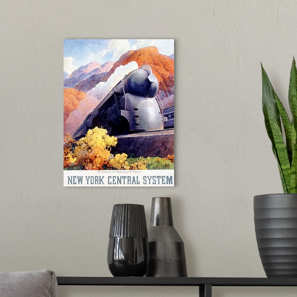 A modern room featuring New York Central System, Vintage Poster, by Leslie Ragan