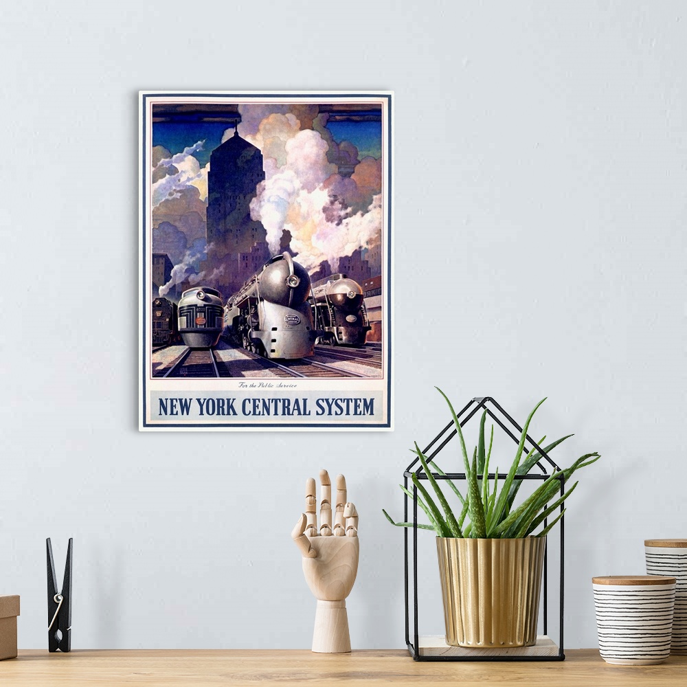 A bohemian room featuring New York Central Train System Vintage Advertising Poster